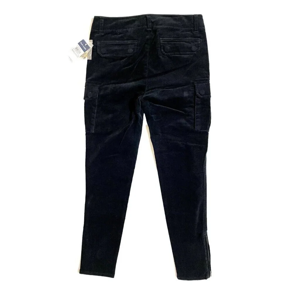 Ralph Jeans Black Velvet Stretch Skinny Cargo Pants Sz 14 NWT